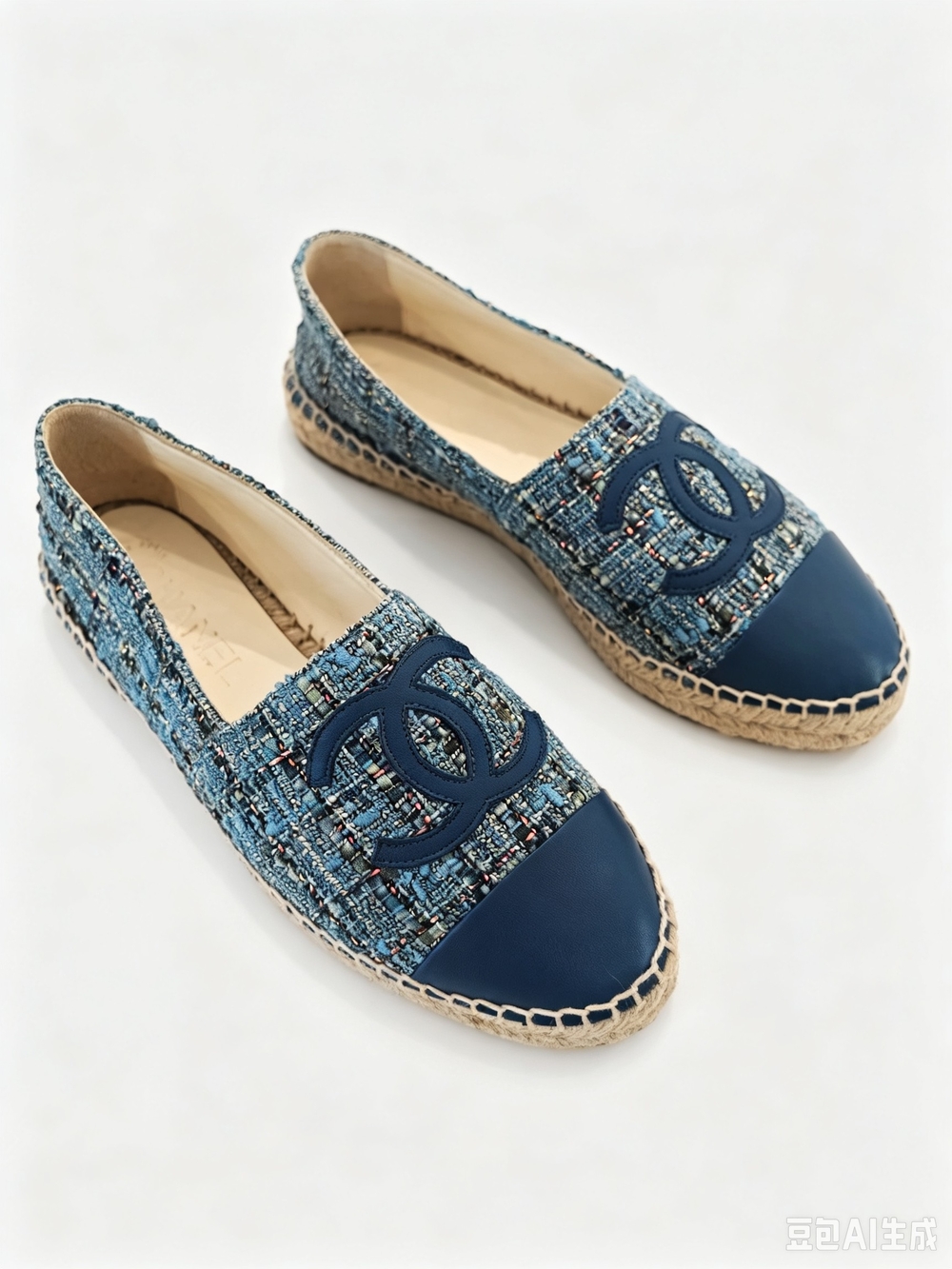 Chanel Blue Tweed Espadrille Flats with Logo Accent